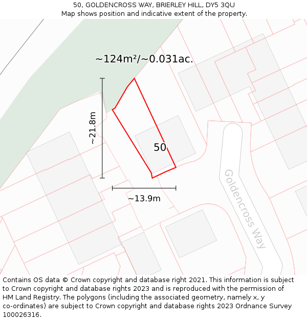 50, GOLDENCROSS WAY, BRIERLEY HILL, DY5 3QU: Plot and title map
