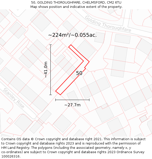 50, GOLDING THOROUGHFARE, CHELMSFORD, CM2 6TU: Plot and title map