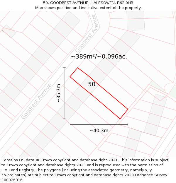 50, GOODREST AVENUE, HALESOWEN, B62 0HR: Plot and title map