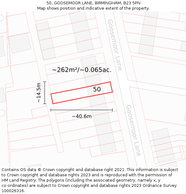 50, GOOSEMOOR LANE, BIRMINGHAM, B23 5PN: Plot and title map