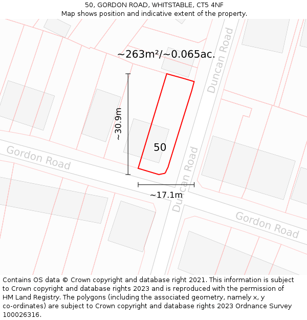 50, GORDON ROAD, WHITSTABLE, CT5 4NF: Plot and title map