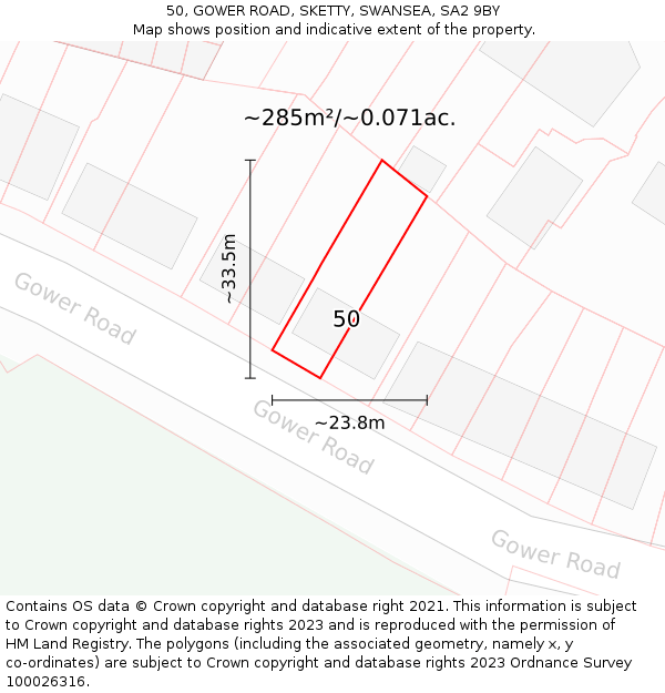 50, GOWER ROAD, SKETTY, SWANSEA, SA2 9BY: Plot and title map