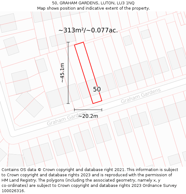 50, GRAHAM GARDENS, LUTON, LU3 1NQ: Plot and title map