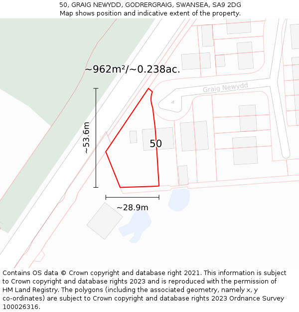 50, GRAIG NEWYDD, GODRERGRAIG, SWANSEA, SA9 2DG: Plot and title map