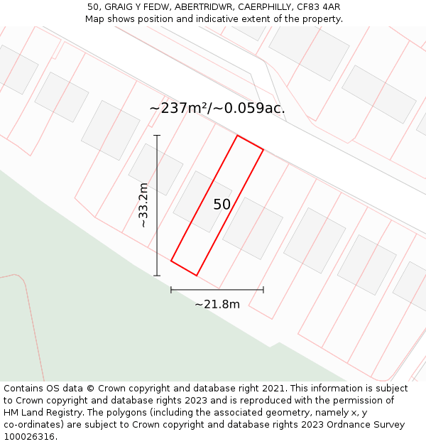 50, GRAIG Y FEDW, ABERTRIDWR, CAERPHILLY, CF83 4AR: Plot and title map