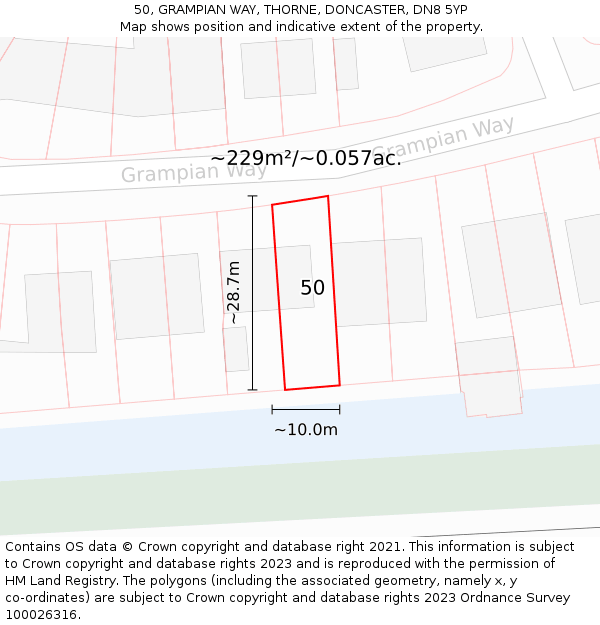 50, GRAMPIAN WAY, THORNE, DONCASTER, DN8 5YP: Plot and title map