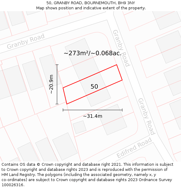 50, GRANBY ROAD, BOURNEMOUTH, BH9 3NY: Plot and title map