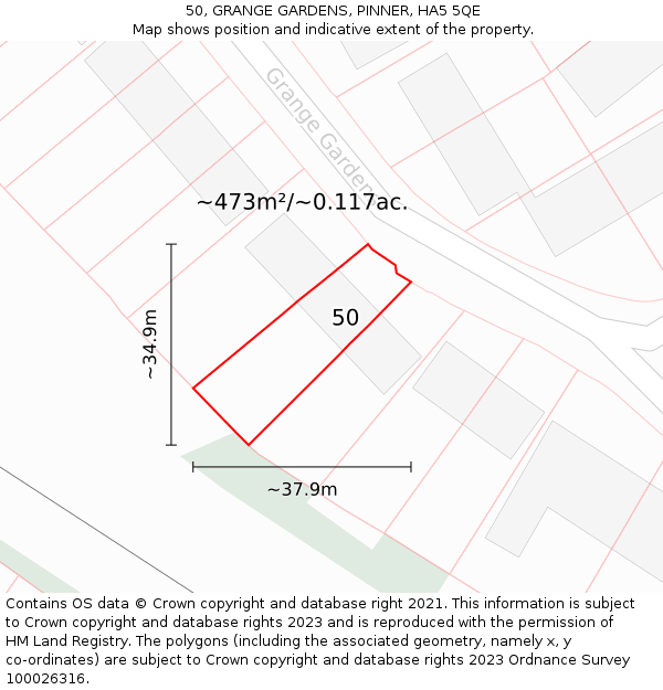 50, GRANGE GARDENS, PINNER, HA5 5QE: Plot and title map