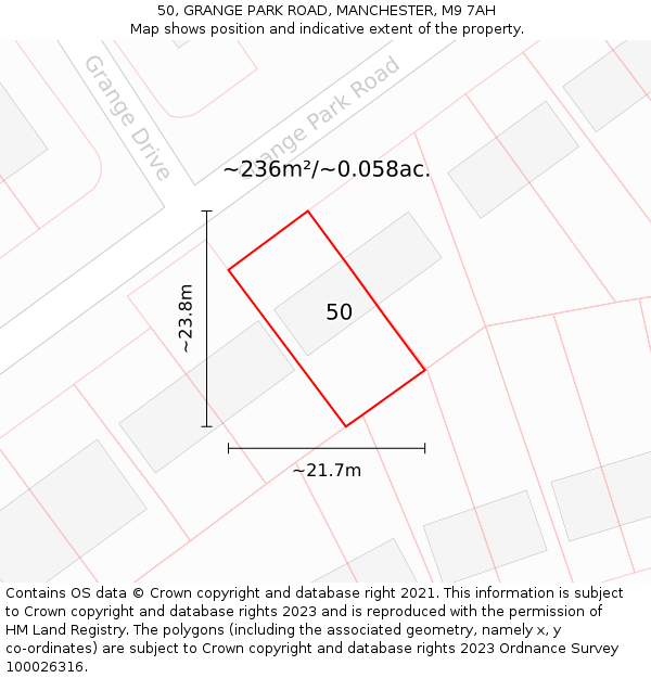 50, GRANGE PARK ROAD, MANCHESTER, M9 7AH: Plot and title map