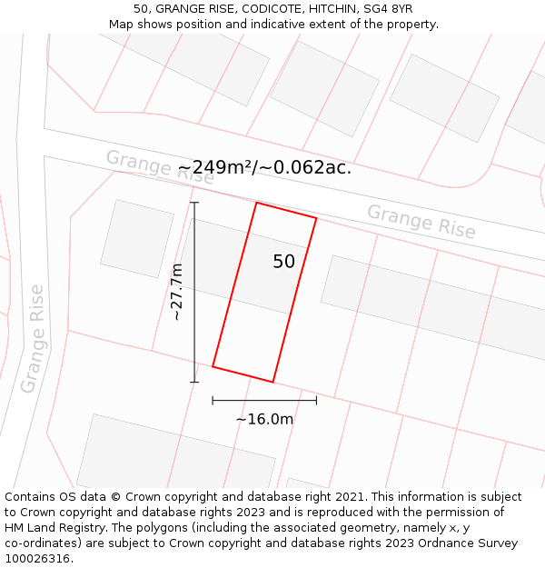 50, GRANGE RISE, CODICOTE, HITCHIN, SG4 8YR: Plot and title map