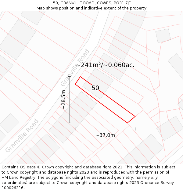 50, GRANVILLE ROAD, COWES, PO31 7JF: Plot and title map