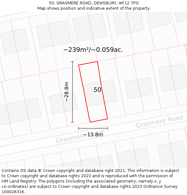 50, GRASMERE ROAD, DEWSBURY, WF12 7PG: Plot and title map