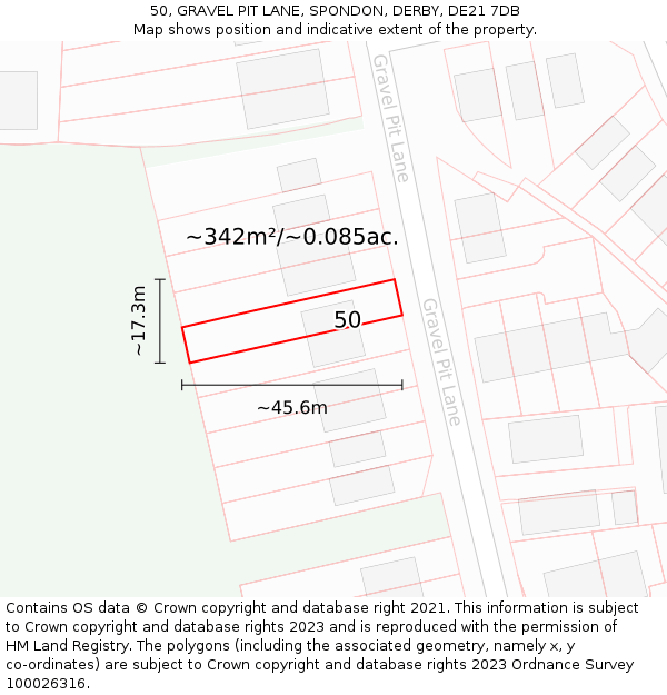 50, GRAVEL PIT LANE, SPONDON, DERBY, DE21 7DB: Plot and title map