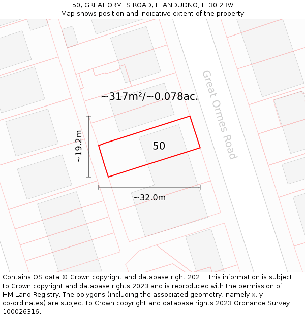 50, GREAT ORMES ROAD, LLANDUDNO, LL30 2BW: Plot and title map