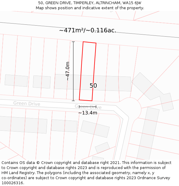 50, GREEN DRIVE, TIMPERLEY, ALTRINCHAM, WA15 6JW: Plot and title map