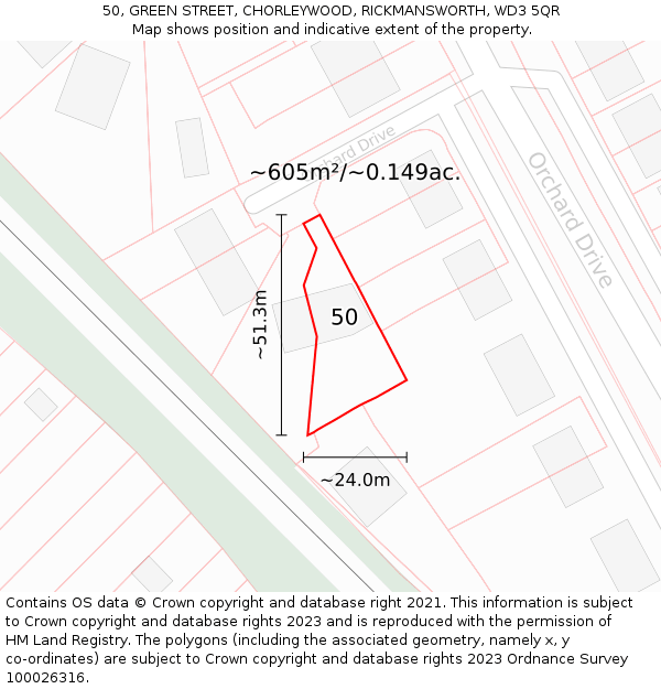 50, GREEN STREET, CHORLEYWOOD, RICKMANSWORTH, WD3 5QR: Plot and title map