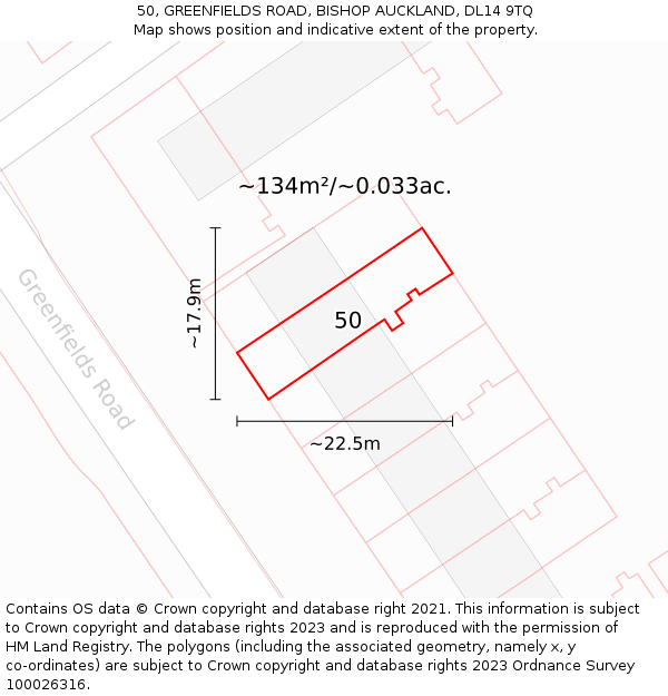 50, GREENFIELDS ROAD, BISHOP AUCKLAND, DL14 9TQ: Plot and title map