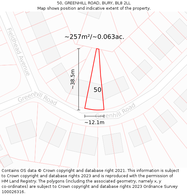 50, GREENHILL ROAD, BURY, BL8 2LL: Plot and title map