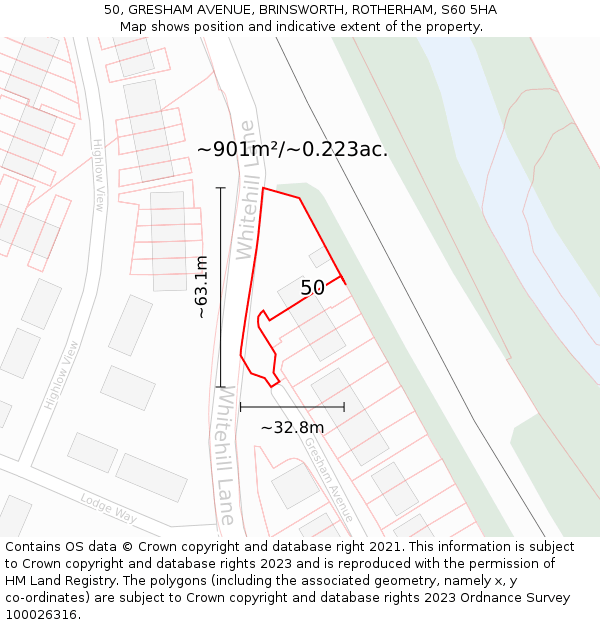 50, GRESHAM AVENUE, BRINSWORTH, ROTHERHAM, S60 5HA: Plot and title map