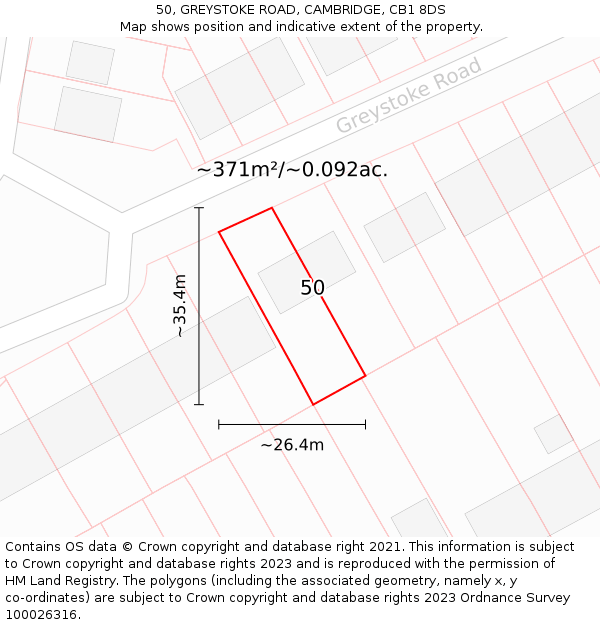 50, GREYSTOKE ROAD, CAMBRIDGE, CB1 8DS: Plot and title map