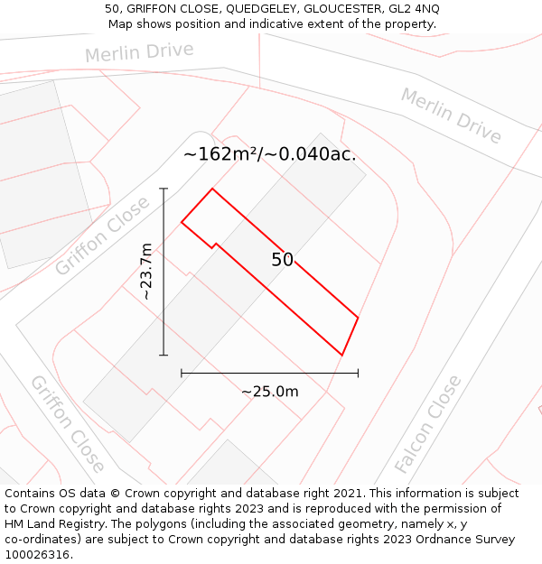 50, GRIFFON CLOSE, QUEDGELEY, GLOUCESTER, GL2 4NQ: Plot and title map