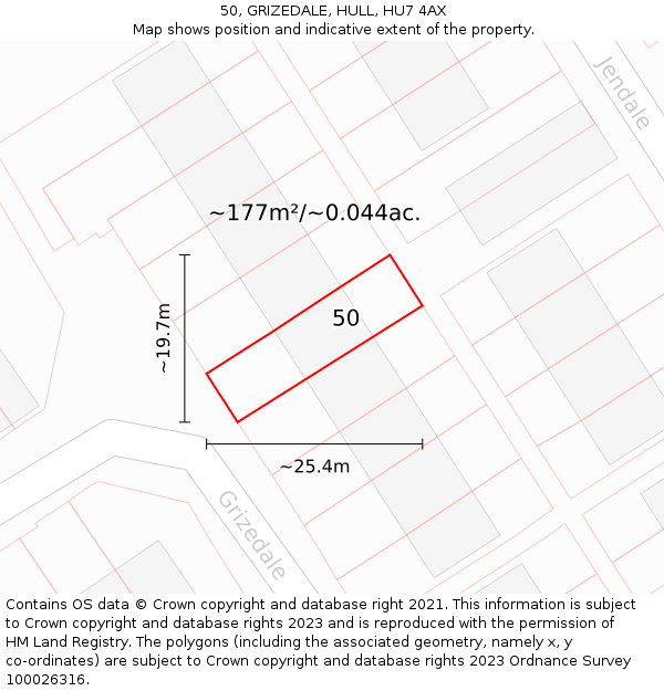50, GRIZEDALE, HULL, HU7 4AX: Plot and title map
