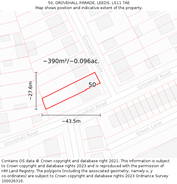 50, GROVEHALL PARADE, LEEDS, LS11 7AE: Plot and title map