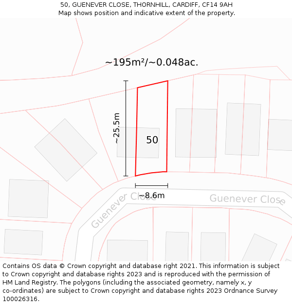50, GUENEVER CLOSE, THORNHILL, CARDIFF, CF14 9AH: Plot and title map