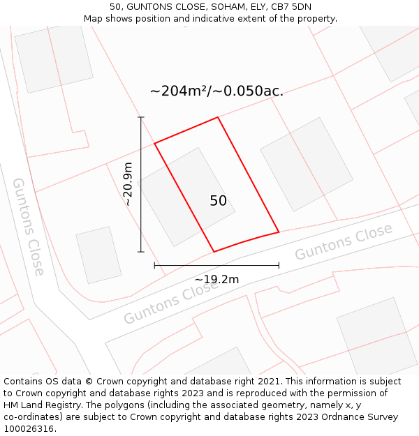 50, GUNTONS CLOSE, SOHAM, ELY, CB7 5DN: Plot and title map