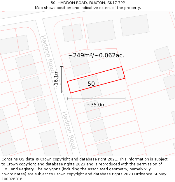 50, HADDON ROAD, BUXTON, SK17 7PP: Plot and title map