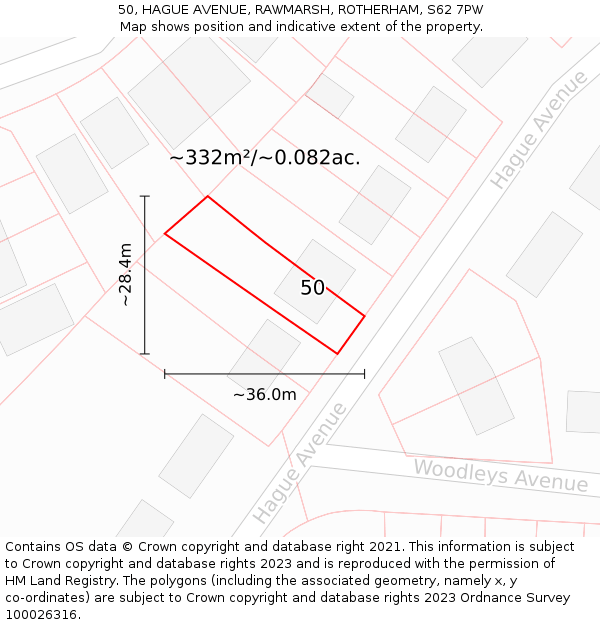 50, HAGUE AVENUE, RAWMARSH, ROTHERHAM, S62 7PW: Plot and title map