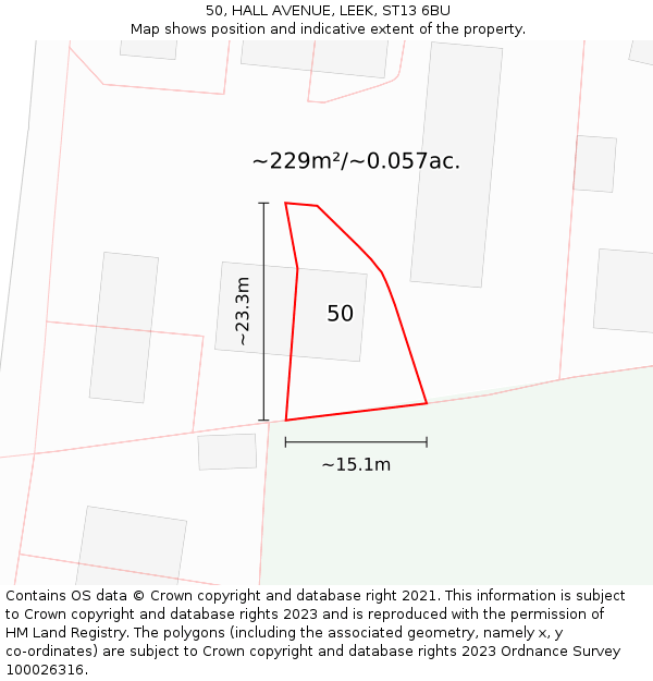 50, HALL AVENUE, LEEK, ST13 6BU: Plot and title map