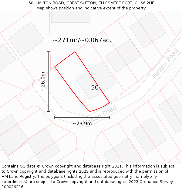 50, HALTON ROAD, GREAT SUTTON, ELLESMERE PORT, CH66 2UF: Plot and title map