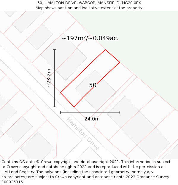 50, HAMILTON DRIVE, WARSOP, MANSFIELD, NG20 0EX: Plot and title map