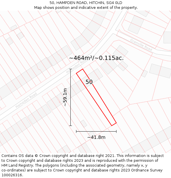 50, HAMPDEN ROAD, HITCHIN, SG4 0LD: Plot and title map
