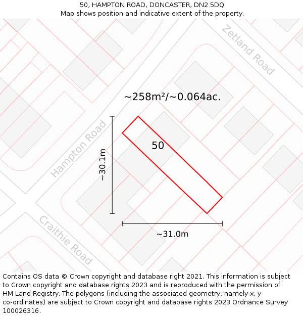 50, HAMPTON ROAD, DONCASTER, DN2 5DQ: Plot and title map