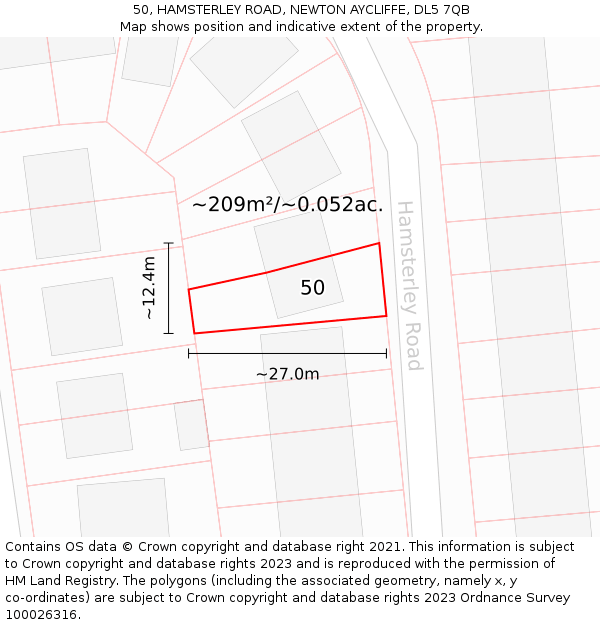 50, HAMSTERLEY ROAD, NEWTON AYCLIFFE, DL5 7QB: Plot and title map