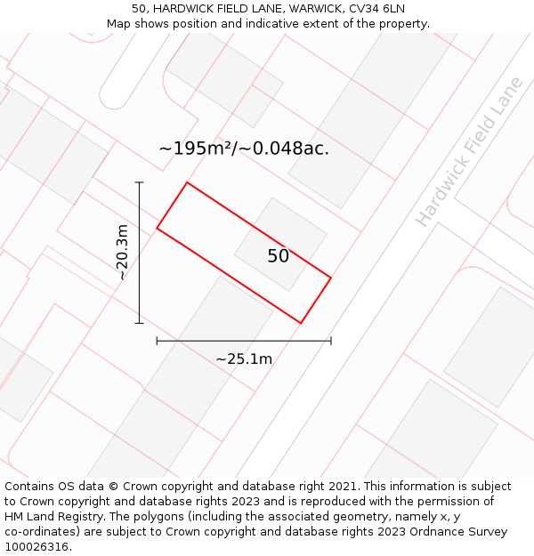 50, HARDWICK FIELD LANE, WARWICK, CV34 6LN: Plot and title map