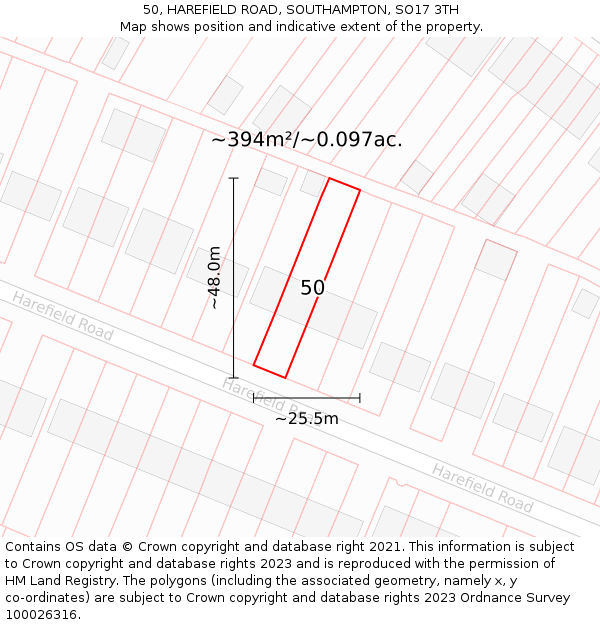50, HAREFIELD ROAD, SOUTHAMPTON, SO17 3TH: Plot and title map