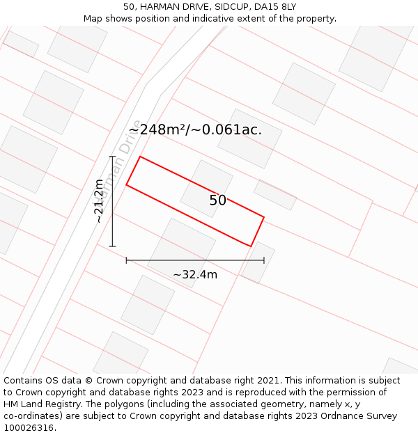 50, HARMAN DRIVE, SIDCUP, DA15 8LY: Plot and title map