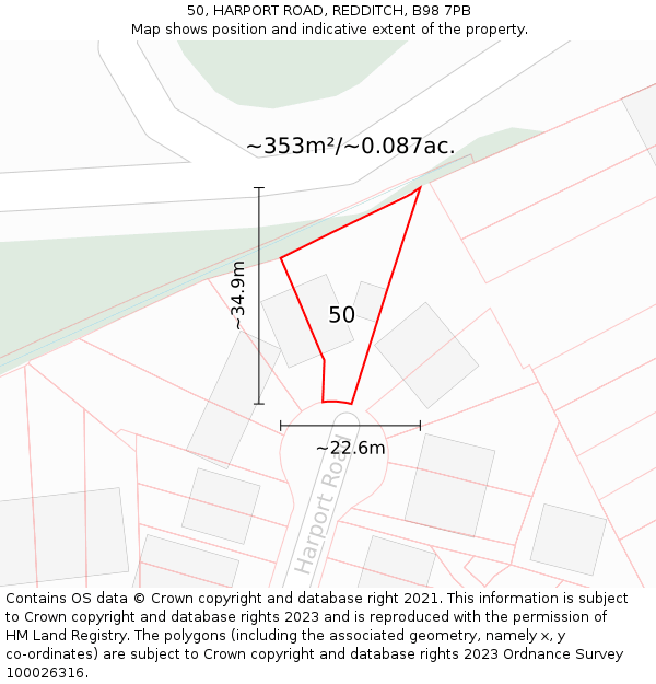 50, HARPORT ROAD, REDDITCH, B98 7PB: Plot and title map