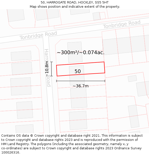 50, HARROGATE ROAD, HOCKLEY, SS5 5HT: Plot and title map