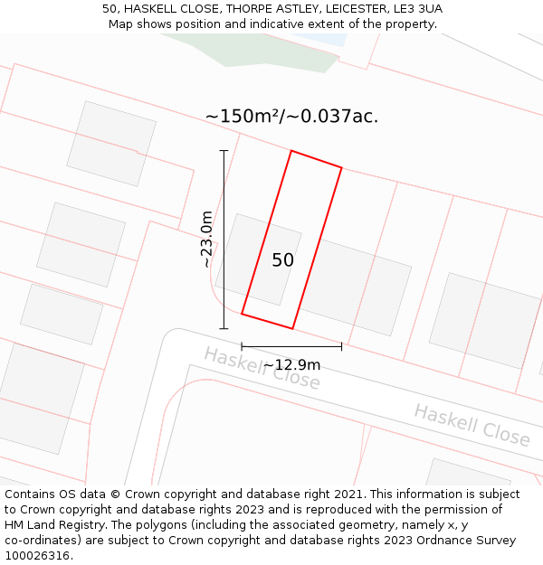 50, HASKELL CLOSE, THORPE ASTLEY, LEICESTER, LE3 3UA: Plot and title map