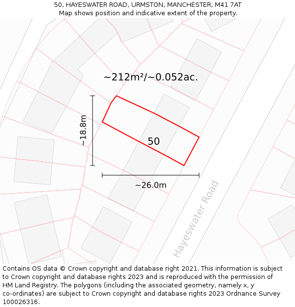 50, HAYESWATER ROAD, URMSTON, MANCHESTER, M41 7AT: Plot and title map