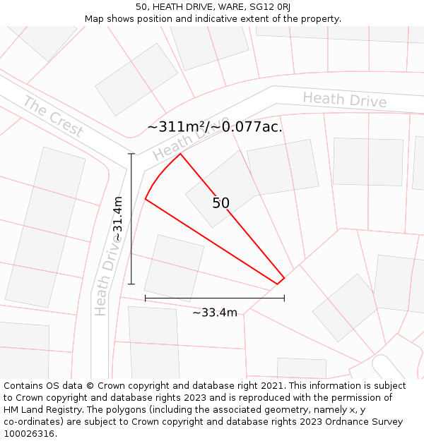 50, HEATH DRIVE, WARE, SG12 0RJ: Plot and title map