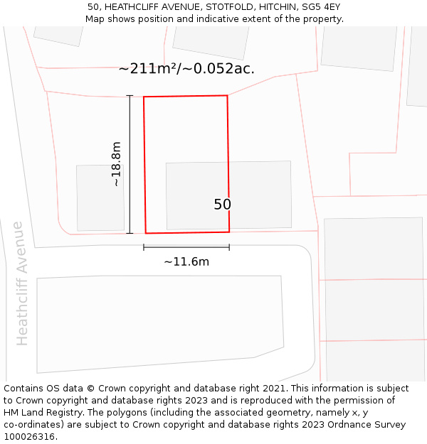 50, HEATHCLIFF AVENUE, STOTFOLD, HITCHIN, SG5 4EY: Plot and title map
