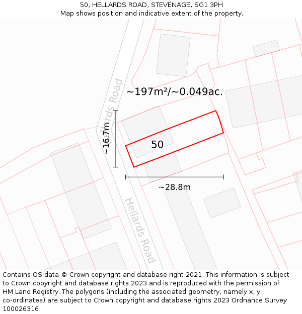 50, HELLARDS ROAD, STEVENAGE, SG1 3PH: Plot and title map