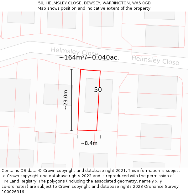 50, HELMSLEY CLOSE, BEWSEY, WARRINGTON, WA5 0GB: Plot and title map