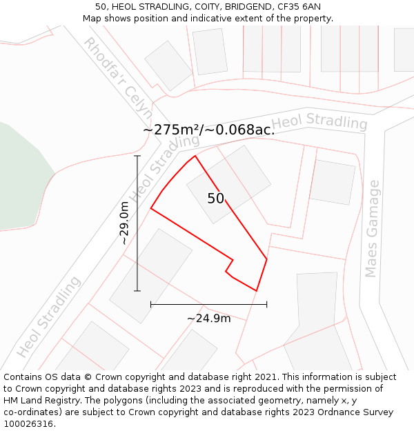 50, HEOL STRADLING, COITY, BRIDGEND, CF35 6AN: Plot and title map