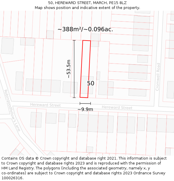 50, HEREWARD STREET, MARCH, PE15 8LZ: Plot and title map